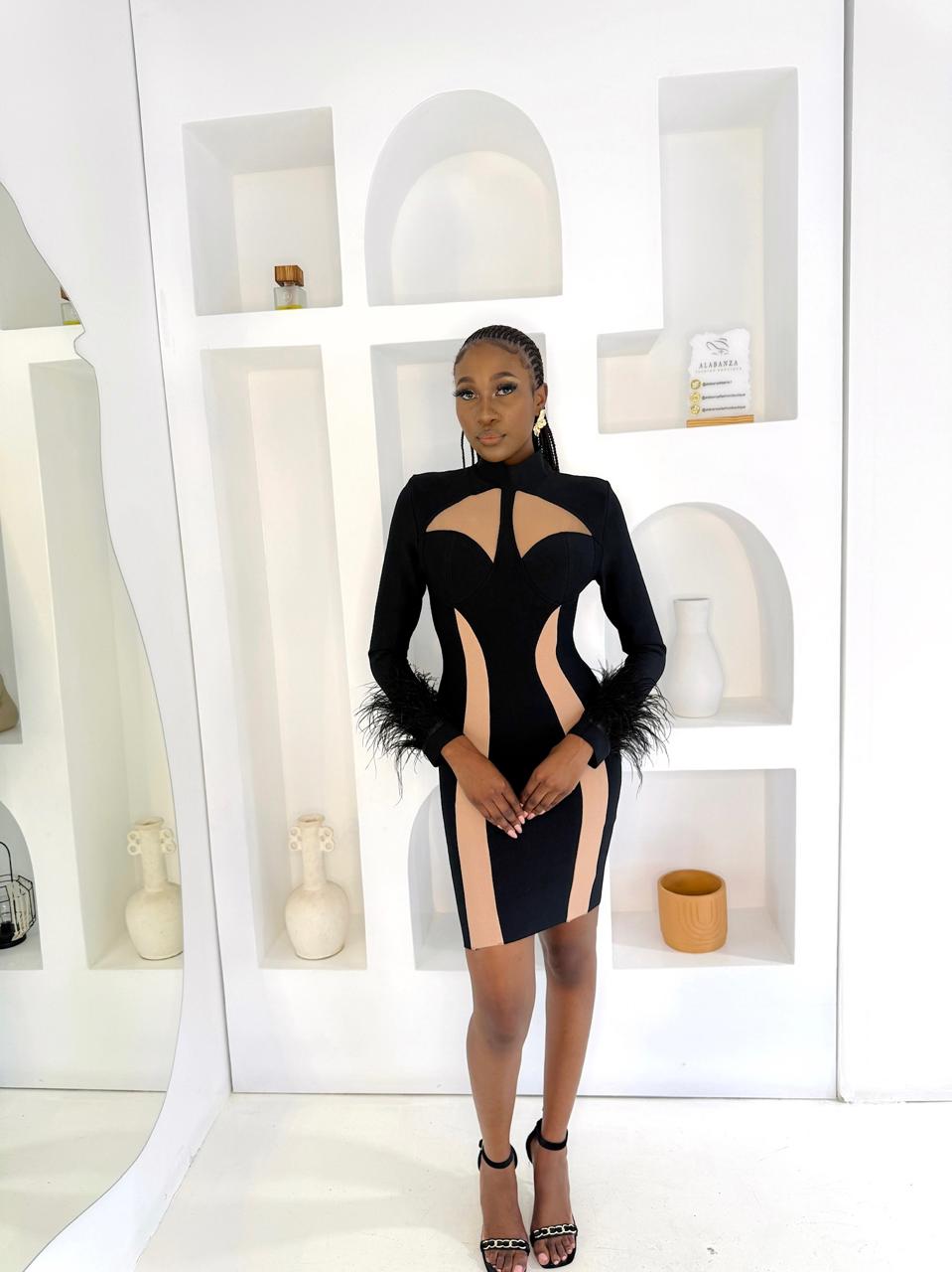 Lune Feather Like Black Short Bandage Dress