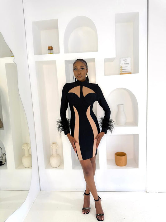 Lune Feather Like Black Short Bandage Dress