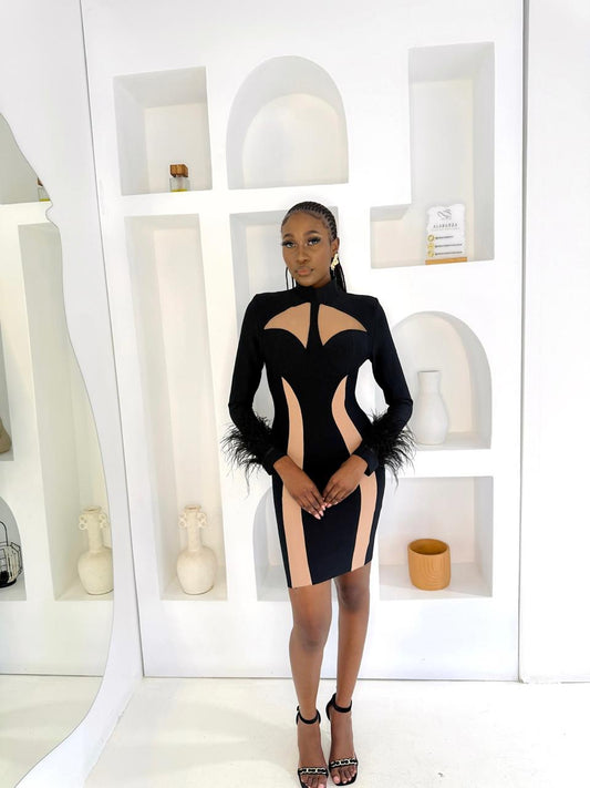 Lune Feather Like Black Short Bandage Dress