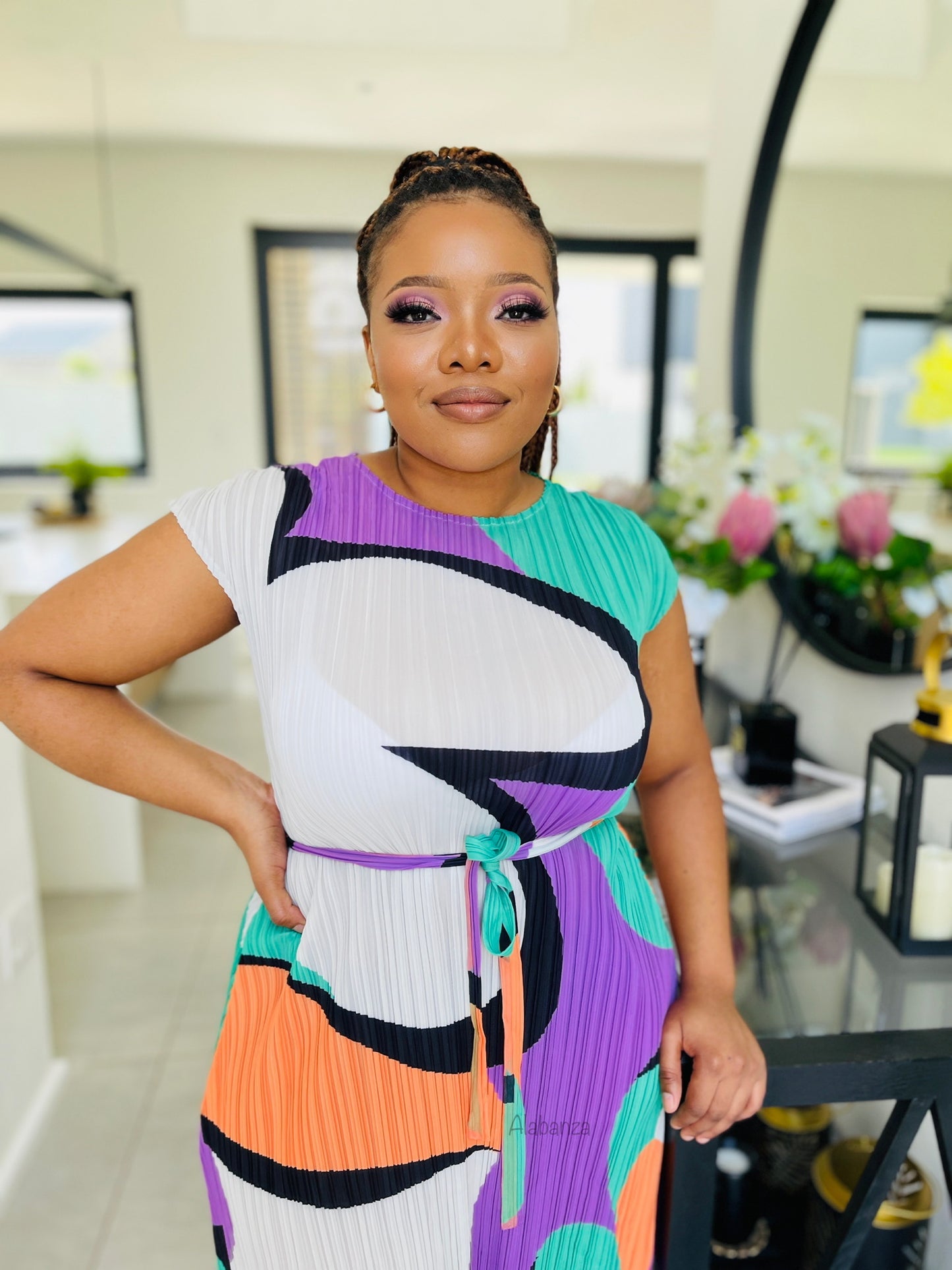 Alisha Green Multicolor Pleat Dress