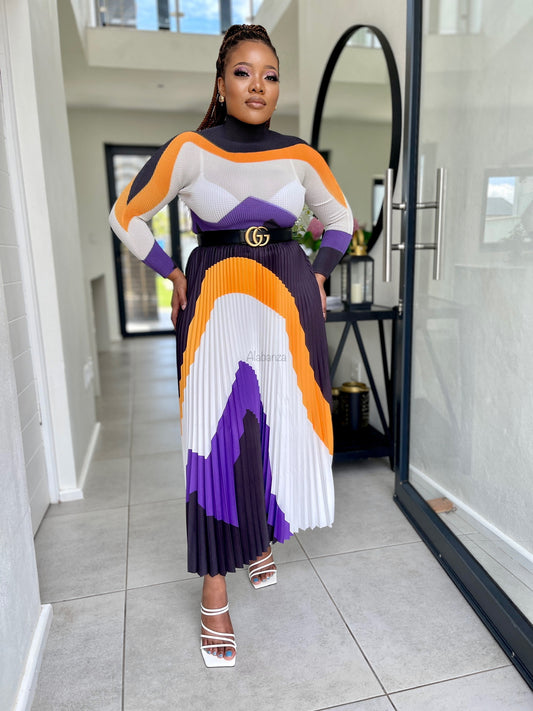 Zari White and Mustard Pleat set
