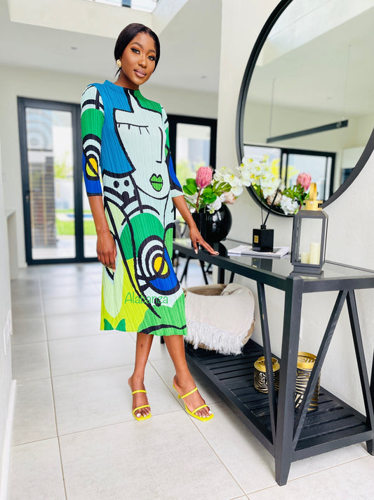 Sophia Green Pleat Dress